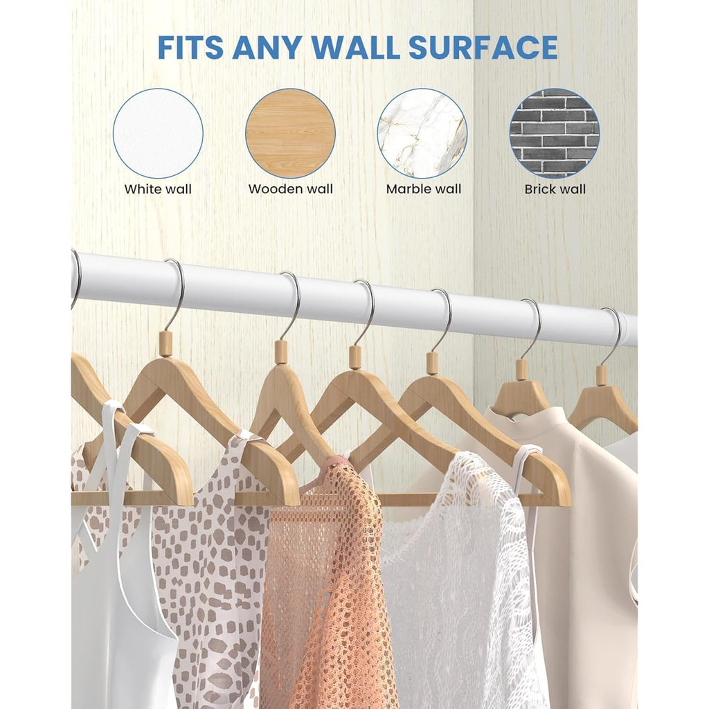 Closet Rods For Hanging Clothes, 17 To 69 Inches Stepless Adjustable Metal Closet Rod, 1.3 Inches Heavy Duty Clothes Hanging Rod For Closet Wardrobes Laundry Rv, White
