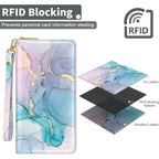 Nipichsha Womens Wallet, RFID Wristlet Wallet for Women, Cute Ladies Purse, Large Credit Card Clutch Purse, Leather Card Holder Wallets with Zipper & Phone Holder, Colorful Ink Marble