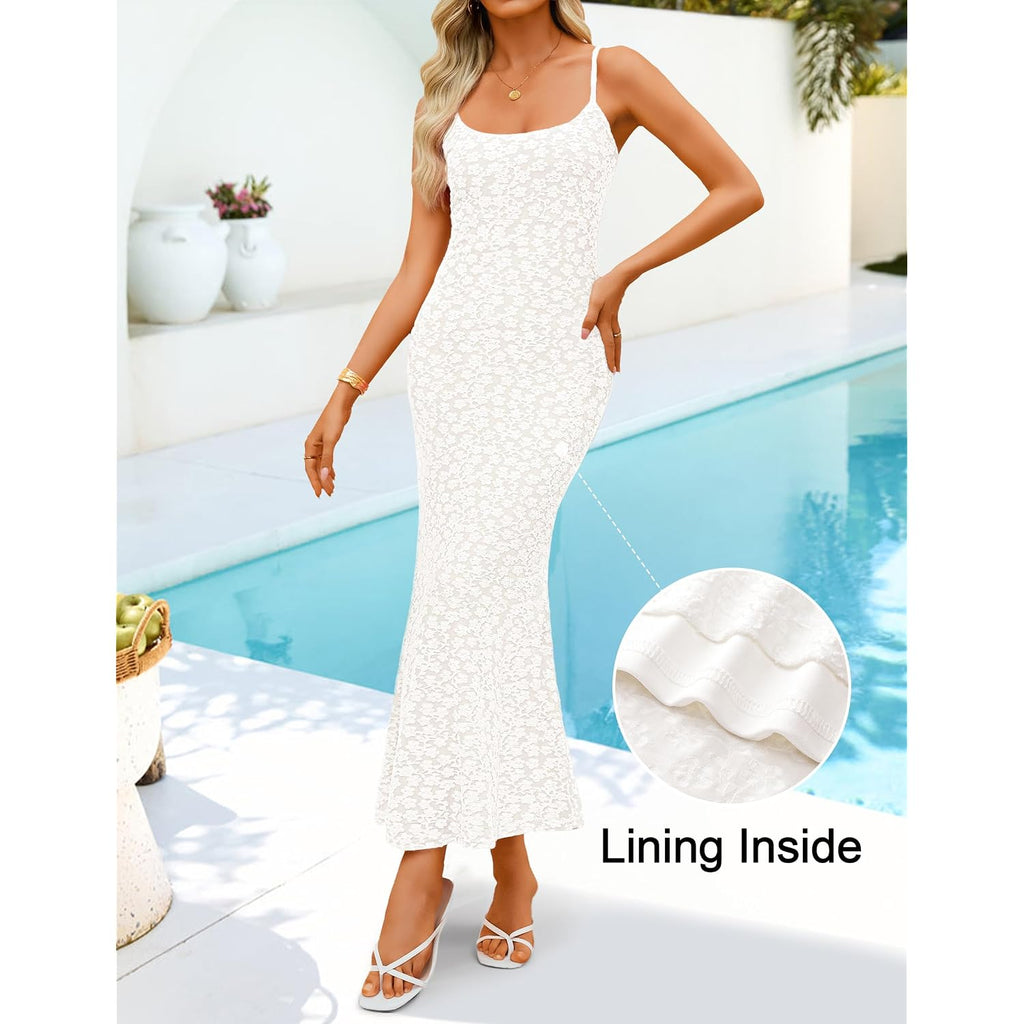 Zesica Women'S Summer Floral Spaghtti Straps Midi Dress 2026 Bodycon Sleeveless Square Neck Casual Beach Long Dresses