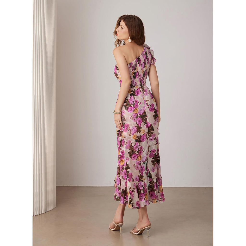 Grace Karin Womens Summer One Shoulder Sleeveless Dresses Floral Flowy Ruffle High Low Wedding Guest Maxi Sundresses