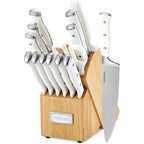 Cuisinart 15-Piece Knife Set With Block, High Carbon Stainless Steel, Forged Triple Rivet, White, C77Wtr-15P