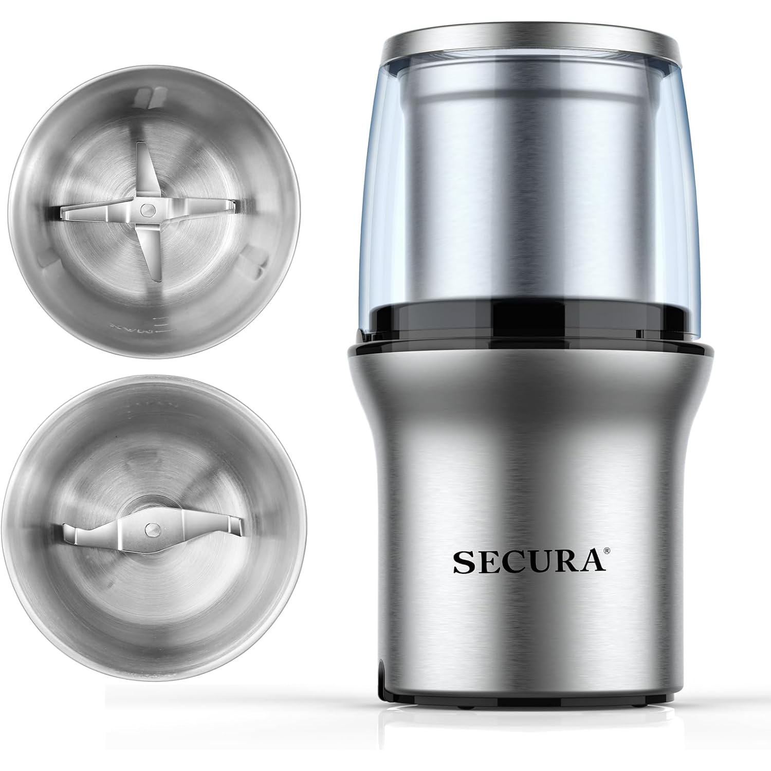 Secura Electric Coffee Grinder And Spice Grinder With 2 Stainless Steel Blades Removable Bowls