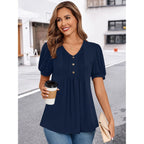 Findsweet Women's Summer Tunic Tops Casual Dressy Blouses Short Sleeve Shirts M-4XL