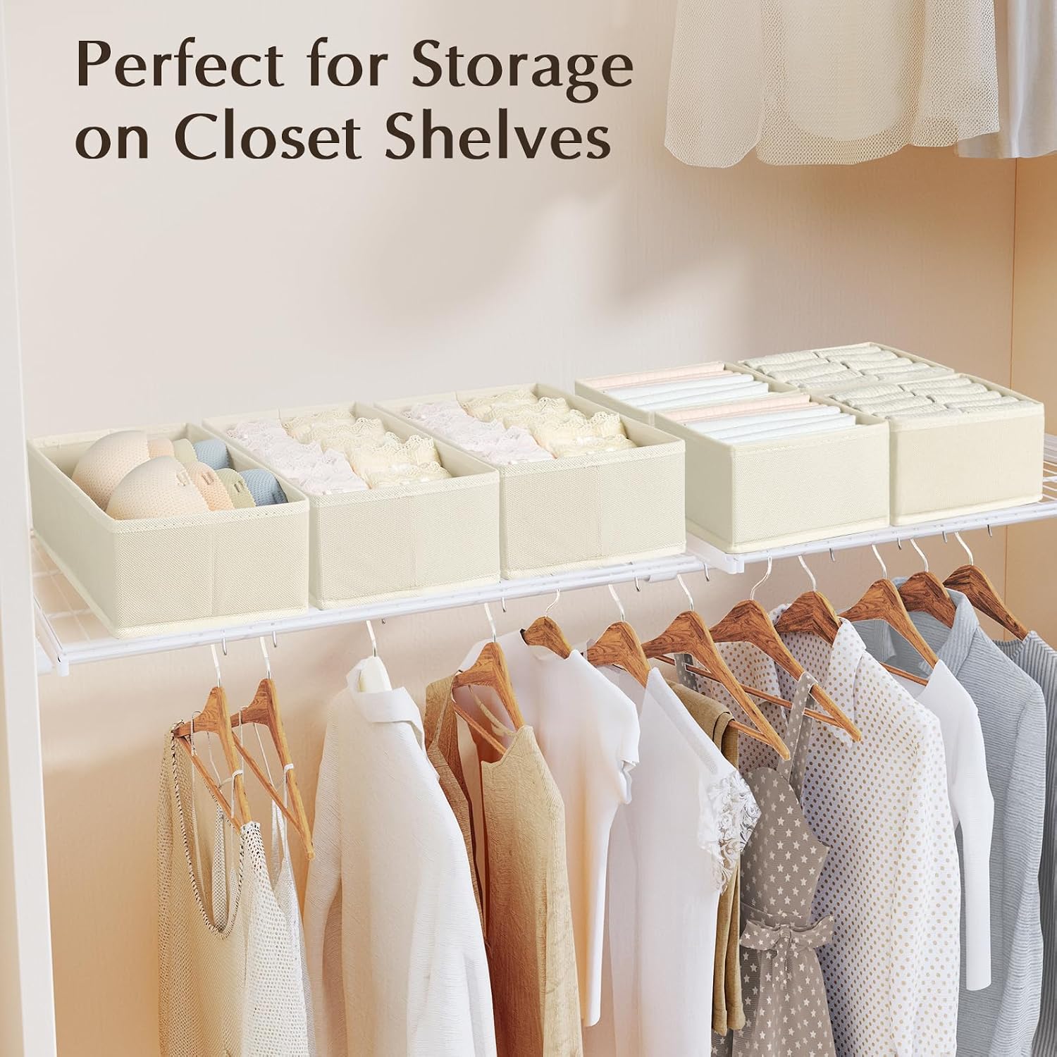 Dimj Drawer Organizers Clothes, Dresser Organizer Bins For Baby Clothes,Underwear And Sock, Fabric Closet Organization And Storage Boxs, Drawer Dividers For Nursery, Clothing, Tie - 4 Pack, Beige