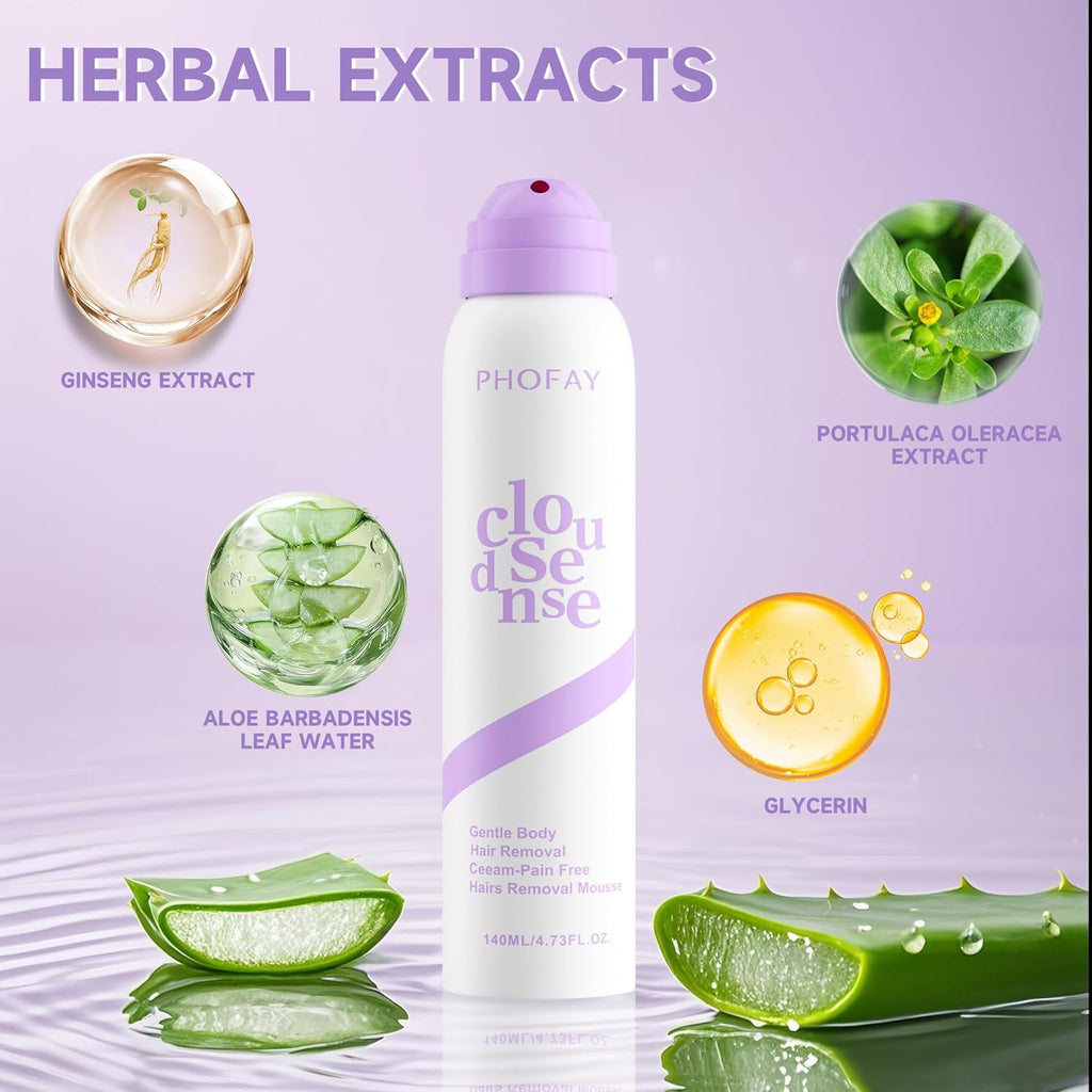 PHOFAY Smooth Hair Removal Cream for Women and Men Sensitive Skin – Fast-Acting with Aloe & Hyaluronic Acid Cloudsense Hair Removal Spray Dermatologist-Recommended (1, Spray Depilatory Cream)