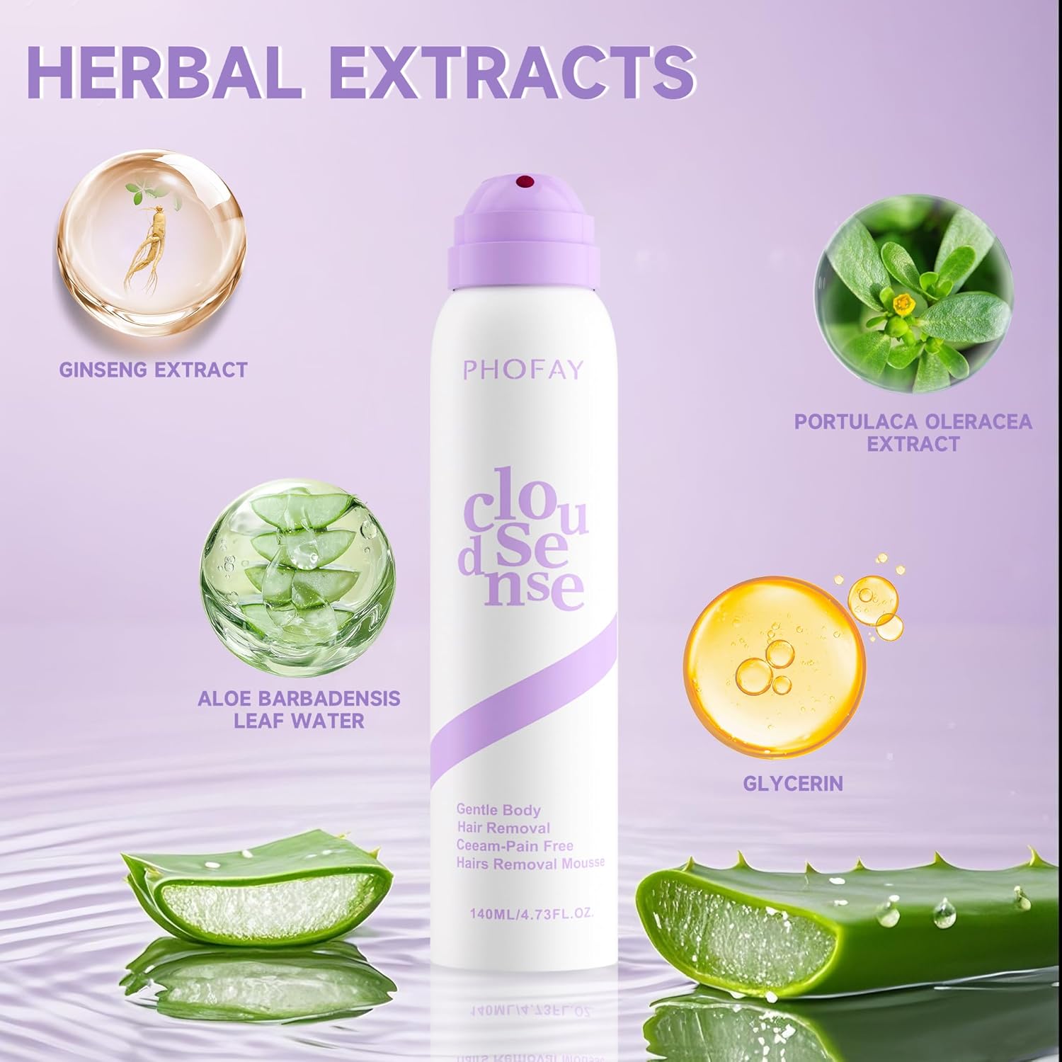 PHOFAY Smooth Hair Removal Cream for Women and Men Sensitive Skin – Fast-Acting with Aloe & Hyaluronic Acid Cloudsense Hair Removal Spray Dermatologist-Recommended (1, Spray Depilatory Cream)