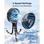 Sweetfull Misting Stroller Fan – Portable Baby Fan With Spray Cooling, 4 Speeds, Quiet Rechargeable Fans For Travel, Outdoor, Golf Cart, Car Seat, Beach (Black)