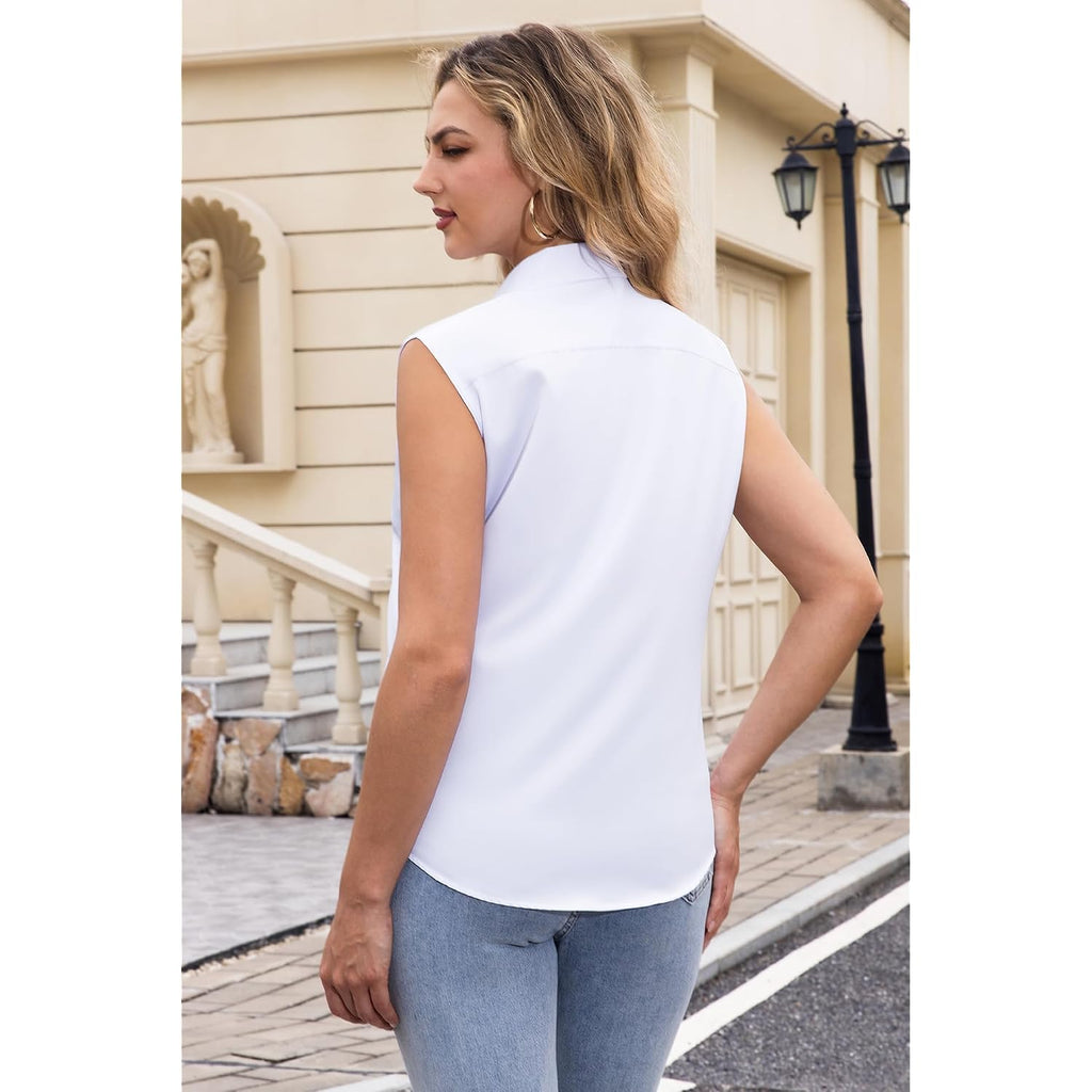 Womens Sleeveless Button Down Shirts Wrinkle Free Solid Business Casual Blouses For Women Office Work Tops