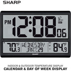 Sharp Atomic Clock - Never Needs Setting! –Easy To Read Numbers - Indoor/Outdoor Temperature, Wireless Outdoor Sensor - Battery Powered - Easy Set-Up (4" Numbers)