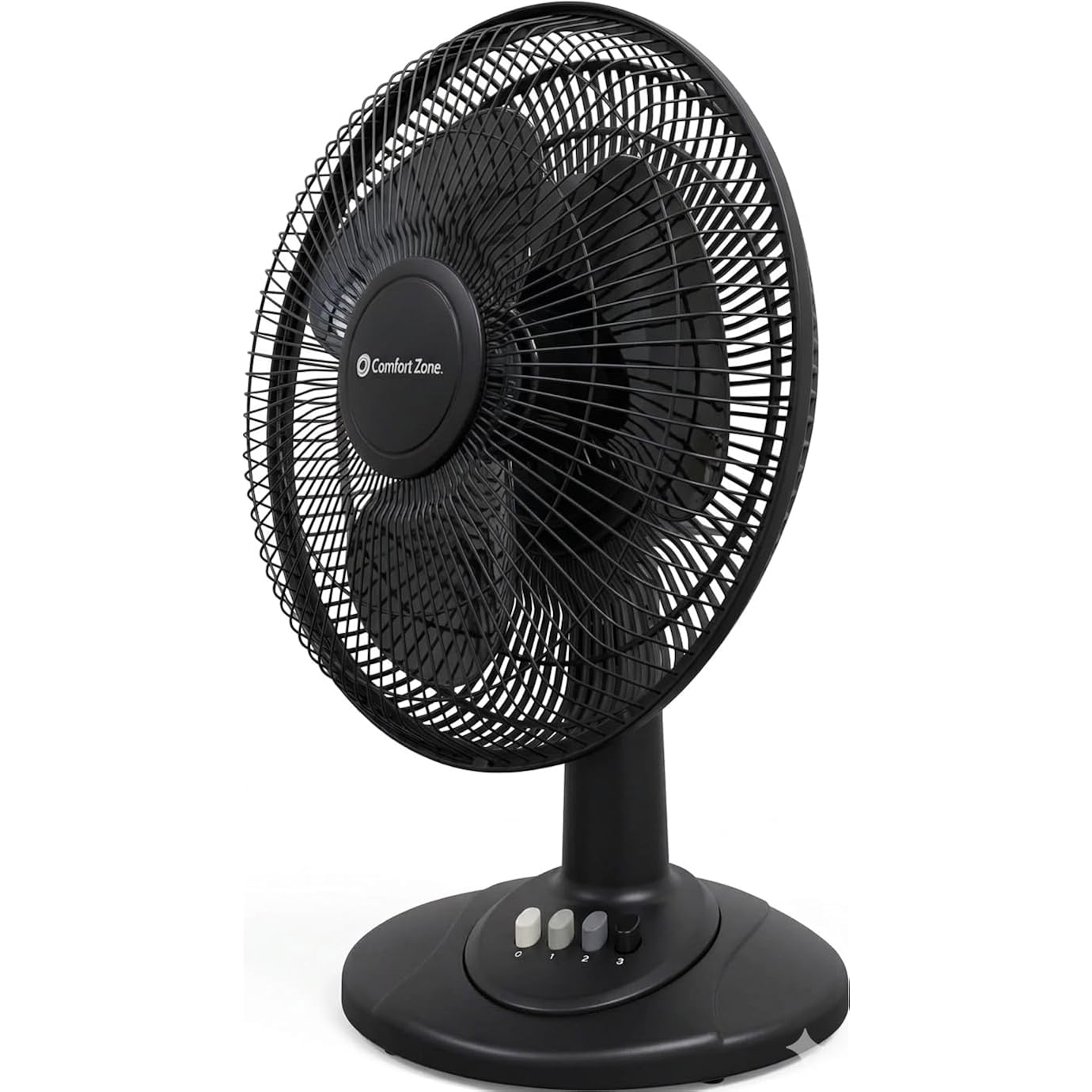 Comfort Zone Oscillating Table Fan With Adjustable Tilt, Convenient Push Button Controls, Quiet, 12 Inch, 3 Speed, Desk Fan, Airflow 7.25 Ft/Sec, Ideal For Home, Bedroom, Dorm & Office, Cz121Bk