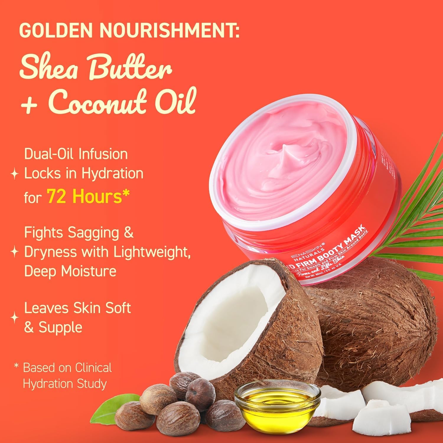Enaskin Naturals Anti Cellulite Body Firming Cream: Tightening & Lifting Booty Lotion With 3D Thermal Tech For Thighs, Belly, Bum & Women Sagging Skin, Shea Butter & Coconut Oil, 3.4 Oz