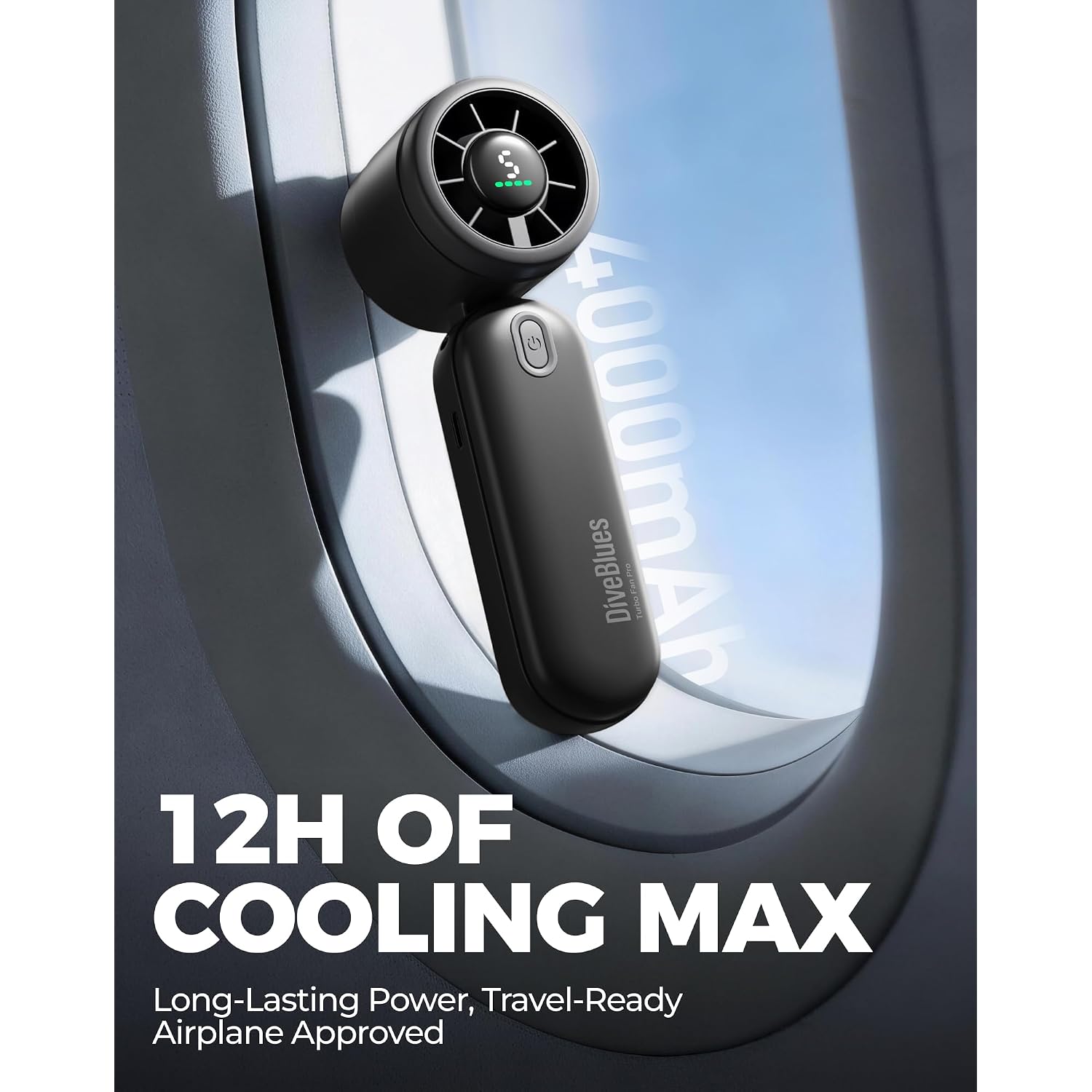 Diveblues Mini Portable Handheld Turbo Fan 27Ft/S, 4000Mah Battery | Quiet Motor, 12H Max Cooling, 5 Speeds, Led Display, 3-In-1 Handheld/Neck/Desk Fan For Travel, Cruise & Disney Essentials