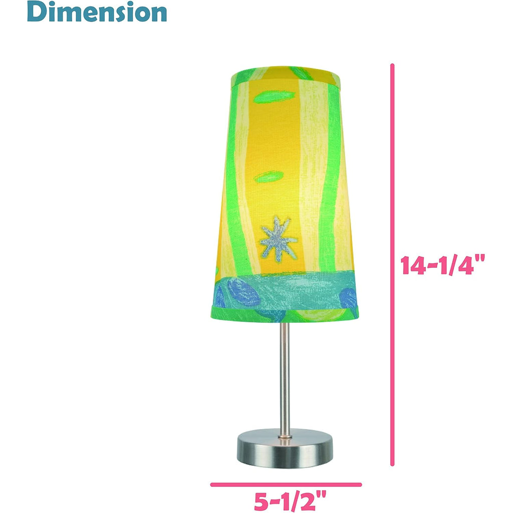 Aspen Creative 40084-4A, 2-Pack Set - 1 Light Candlestick Table Lamp, Contemporary Design In Satin Nickel, 14 1/4" High, Blue, Yellow, Green Lamp Shade