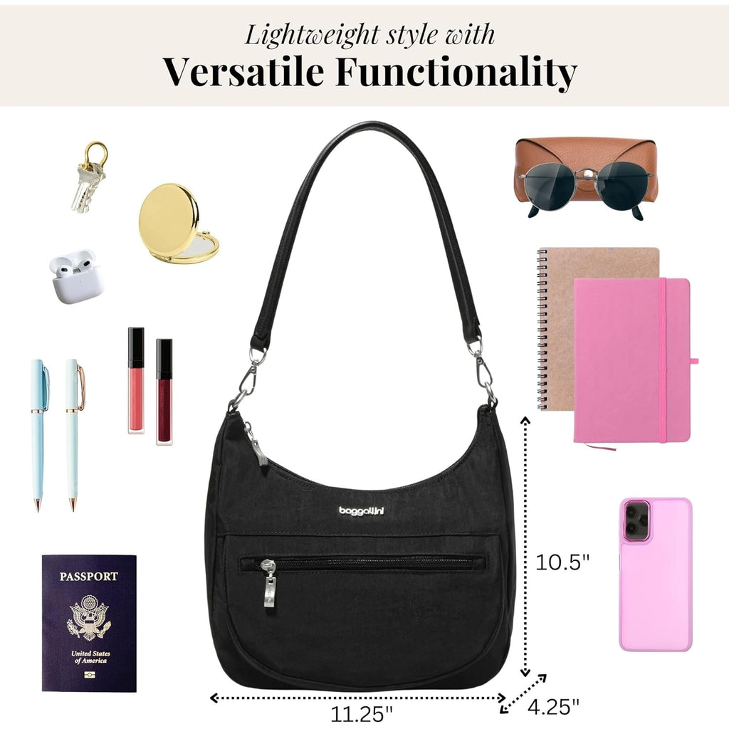 Baggallini Modern Pocket Half Moon 11"x10.5" Shoulder Women W/Replaceable Straps Converts to Crossbody Bag