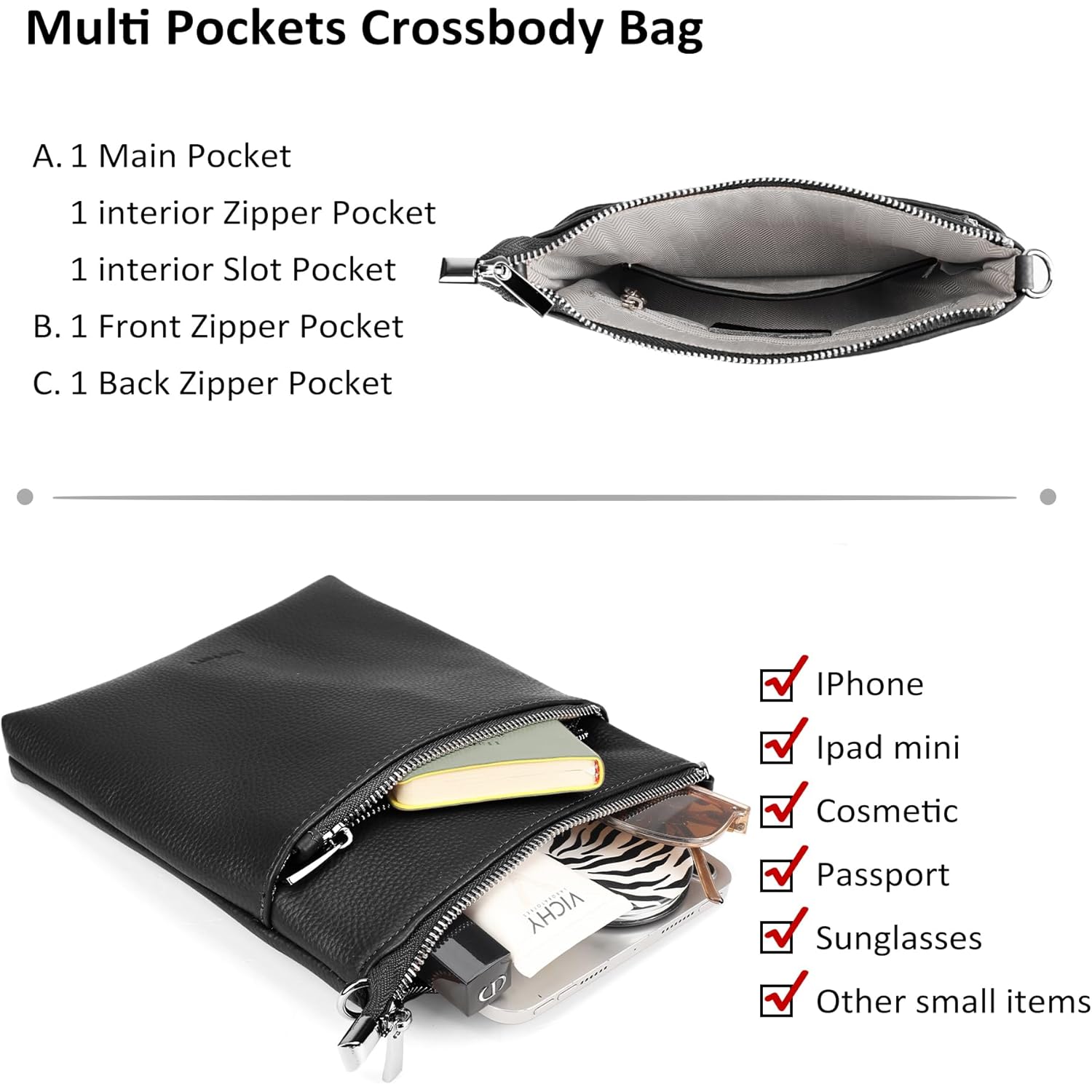 befen Genuine Leather Crossbody Purses for Women Travel Cross Body Bags Lightweight with Adjustable Shoulder Strap
