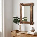 Memorecool Rustic Wood Mirror For Bathroom, Farmhouse Wall Mounted Vanity Mirror, Rectangular Wooden Framed Mirror For Bedroom Living Room Entryway, 30 X 20 Inch