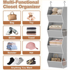Hanging Closet Organizer 4 Shelf Collapsible Bedroom Closet Organizers And Storage Hanging With Mesh Pockets For Clothes, Fabric Hanging Storage Bins For Wardrobe Closet Organization And Storage, Grey