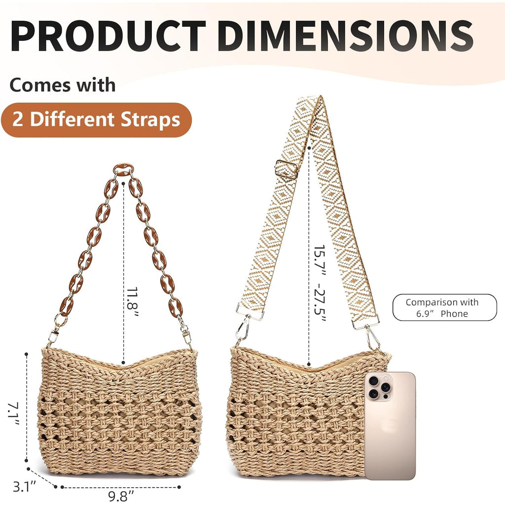 Herald Small Summer Crossbody Bags for Women, Beach Handmade Straw Woven Pocketbooks Handbag Shoulder Purse
