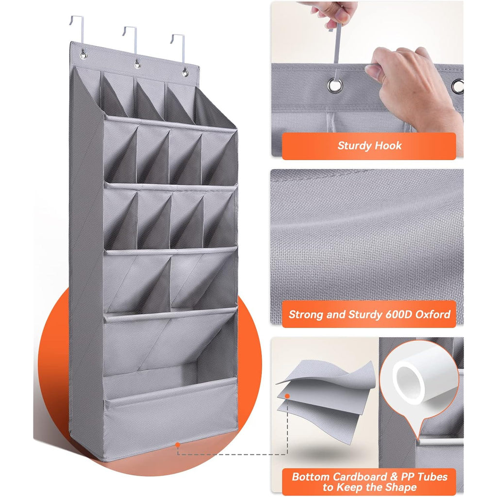 1 Pack Over-The-Door-Shoe-Organizers,Hanging Organizers With Large Pocket Shoe Holder Hanging Shoe Rack For Closet Shoe Organizer For Wall, Over Door Organizer With 15 Pockets Gray