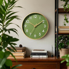 Wall Clock 8 Inch, Battery Operated Silent Non-Ticking Modern Analog Clock Decorative For Kitchen, Bedroom, Office(Olive Green And Gold)
