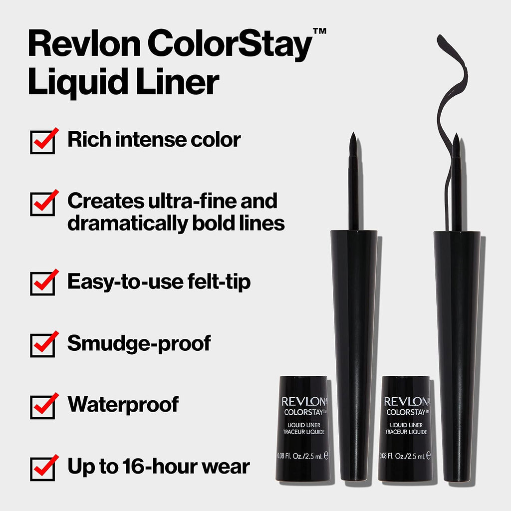 Revlon Liquid Eyeliner, Colorstay Eye Makeup, Waterproof, Smudgeproof, Longwearing With Ultra-Fine Tip, 251 Blackest Black, 0.08 Fl Oz (Pack Of 1)