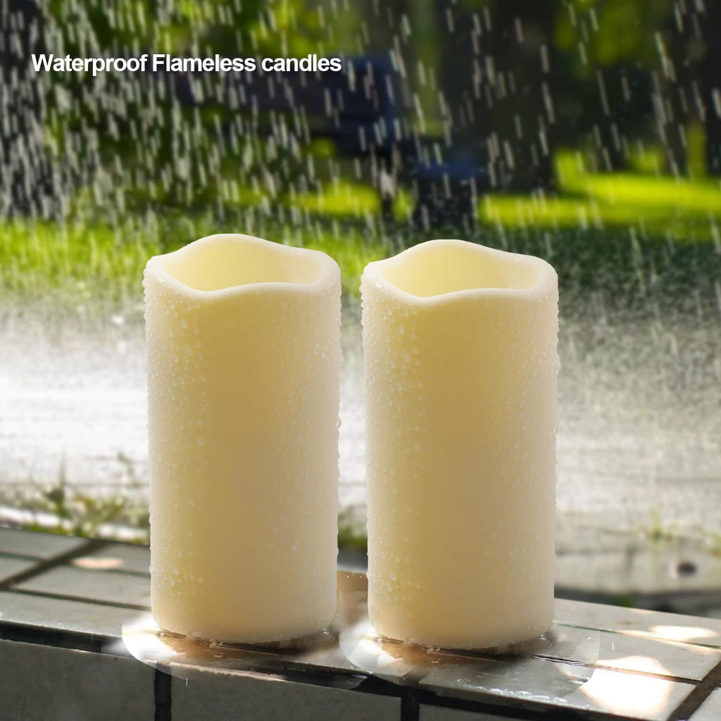 2Pack Outdoor Plastic Flameless Candles With Remote Control And Timer | Led Flickering Battery Operated Electric Pillar Candles (D3 Xh5.5) For Camping, Weddings, Home Decoration