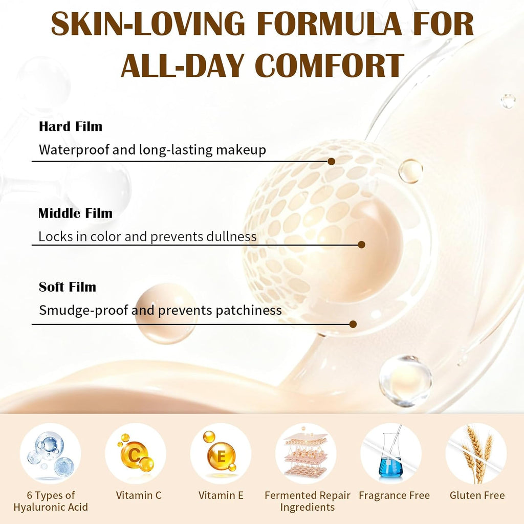 UCANBE 2-IN-1 Foundation + Concealer, Full Coverage Long-Lasting Matte Makeup for Normal, Combination and Oily Skin, Buildable Waterproof Formula with Hyaluronic Acid （01 Fair Ivory）