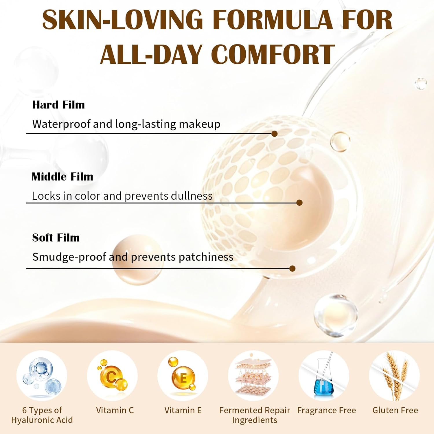 UCANBE 2-IN-1 Foundation + Concealer, Full Coverage Long-Lasting Matte Makeup for Normal, Combination and Oily Skin, Buildable Waterproof Formula with Hyaluronic Acid （01 Fair Ivory）