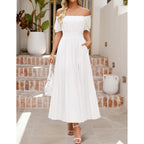 Zesica Women'S Boho Off Shoulder Wedding Guest Dress 2026 Summer Side Split Flowy A Line Long Maxi Dresses With Pockets