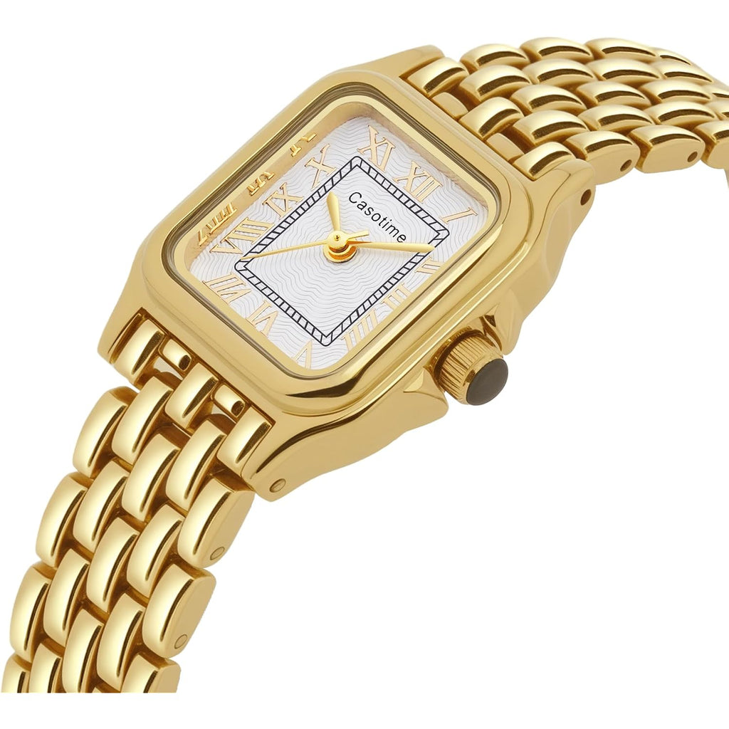 Gold Watches For Women Vintage Rectangular Dainty Jewelry Bracelet Watch Small Wrist Slim Reloj Para Mujer Classic Roman Numeral Dial 3Atm Water Resistant With Link Removal Tool Gift For Her