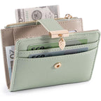 Pomelo Best Small Wallet Women RFID Blocking Bifold Soft Leather Card Holder with ID Window Zipper Coin Pocket Wallets for Women Green