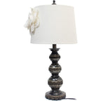 Elegant Designs Lt3097-Wht Stacked Ball Lamp With Couture Linen Flower Shade, Aged Bronze