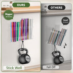 Malldii 9.5" Large Acrylic Straw Holder For Cabinet Door - Reusable Tumbler Straw Organizer Storage, Small Kitchen Accessories Container, Ultra Sticky Cupboard Door Mounted (Transparent)