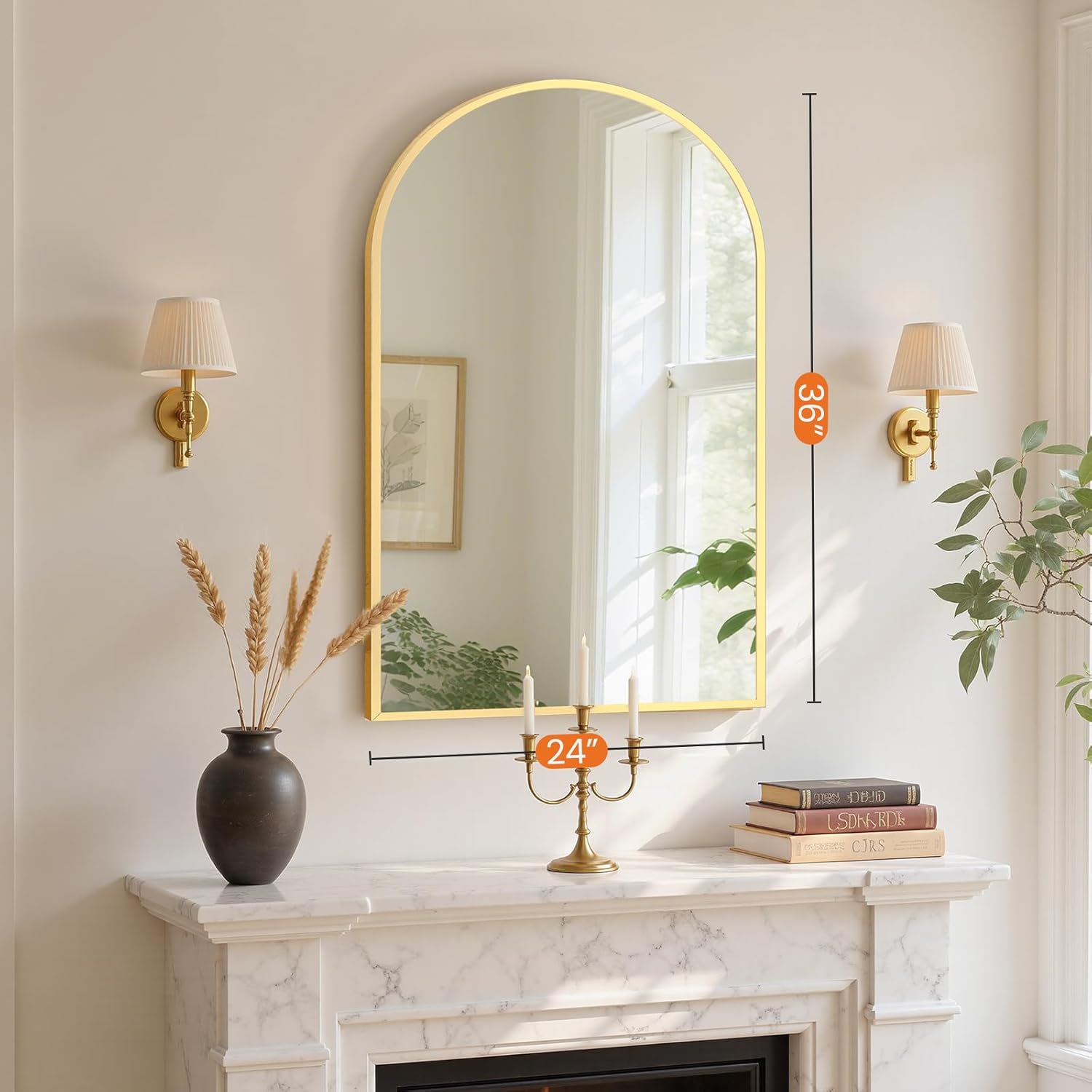 Sweetcrispy 24"x36" Arched Gold Bathroom Mirrors for Wall, Bathroom Mirrors for Over Sink, Metal Framed with HD Shatter-Proof Glass for Entryway, Living Room, Bedroom, Home Decor
