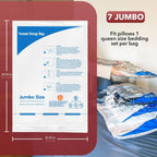 Meiqihome Vacuum Storage Bags, Space Saver Sealer Bags,Vacuum Seal Bags For Clothing, Pillows, Comforters, Blankets, Bedding,Travel,7 Jumbo
