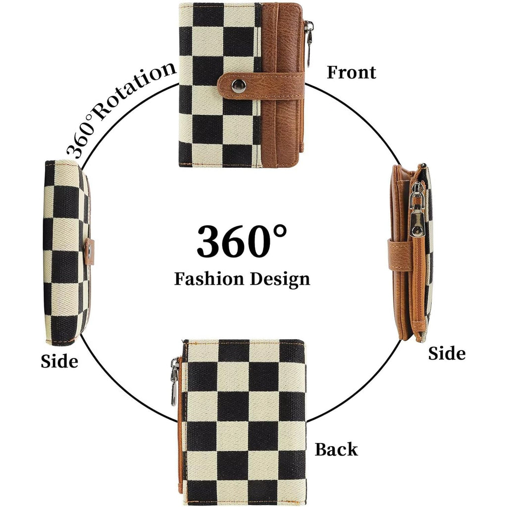 Small Checkered Wallet For Women,Rfid Blocking Pu Leather Bifold Wallet,Cute Compact Credit Card Holder Purse With 8 Card Slots,Id Window And Coin Pocket(Brown)