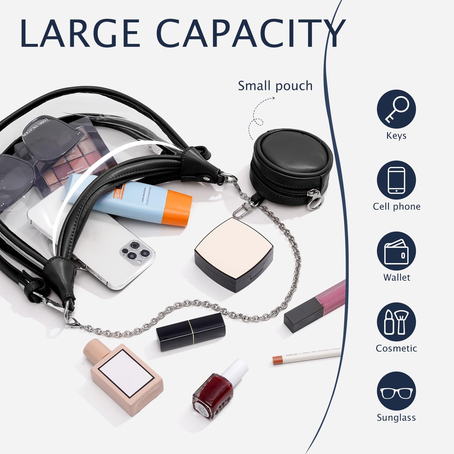 Long Vacation Clear Bag For Stadium Events, Clear Purses For Women Stadium Crossbody, Pvc Clear Concert Bag With Coin Purse