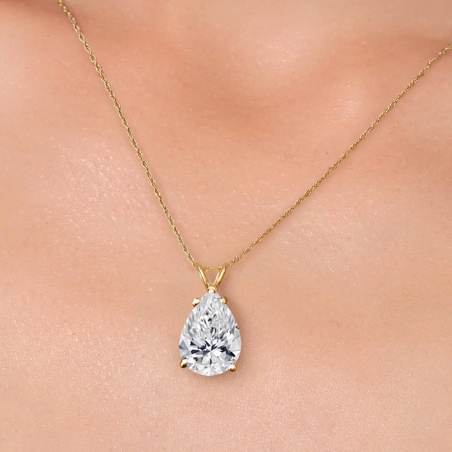 Gem Stone King 1 to 5 Carat 14K Gold IGI Certified Lab Grown Diamond Pendant Necklace For Women | D-E Color | VS1-VS2 Clarity | With 18 Inch Gold Chain