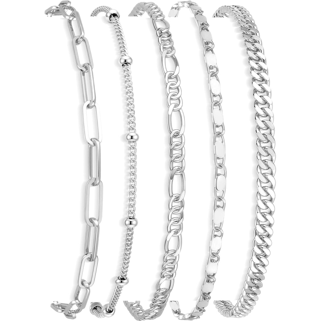 Gokeey Ankle Bracelets for Women, 14k Gold Plated Jewelry Set Waterproof Layered Cuban Figaro Link Chain Anklets Set Gold Anklets Summer Boho Beach Jewelry Gift Adjustable Size