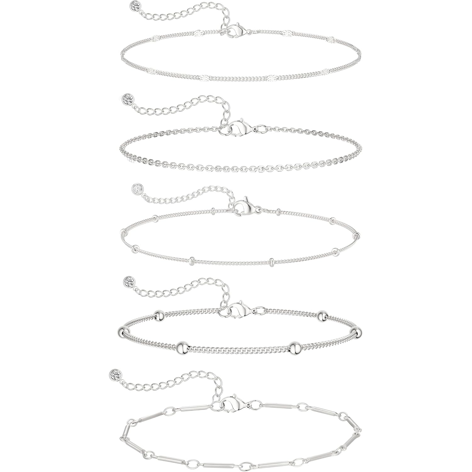 LEXODY Silver/Gold Anklets for Women, Sterling Silver Evil Eye Ankle Bracelets for Women Trendy Dainty Waterproof Anklets Set Adjustable Layered Anklet Bracelets for Women Silver Jewelry Gift