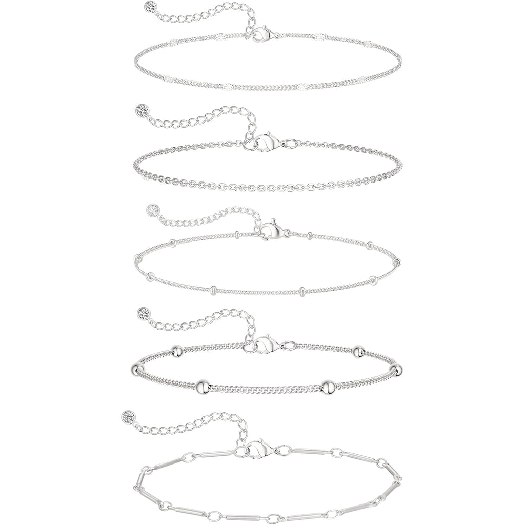LEXODY Silver/Gold Anklets for Women, Sterling Silver Evil Eye Ankle Bracelets for Women Trendy Dainty Waterproof Anklets Set Adjustable Layered Anklet Bracelets for Women Silver Jewelry Gift