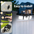 Solar Lights Outdoor Waterproof, 3000 Lm 156 Led Motion Sensor Outdoor Lights, 3 Heads Solar Powered Security Flood Light Motion Detected Spotlight For Patio Garage Yard Entryways, 2 Pack Black