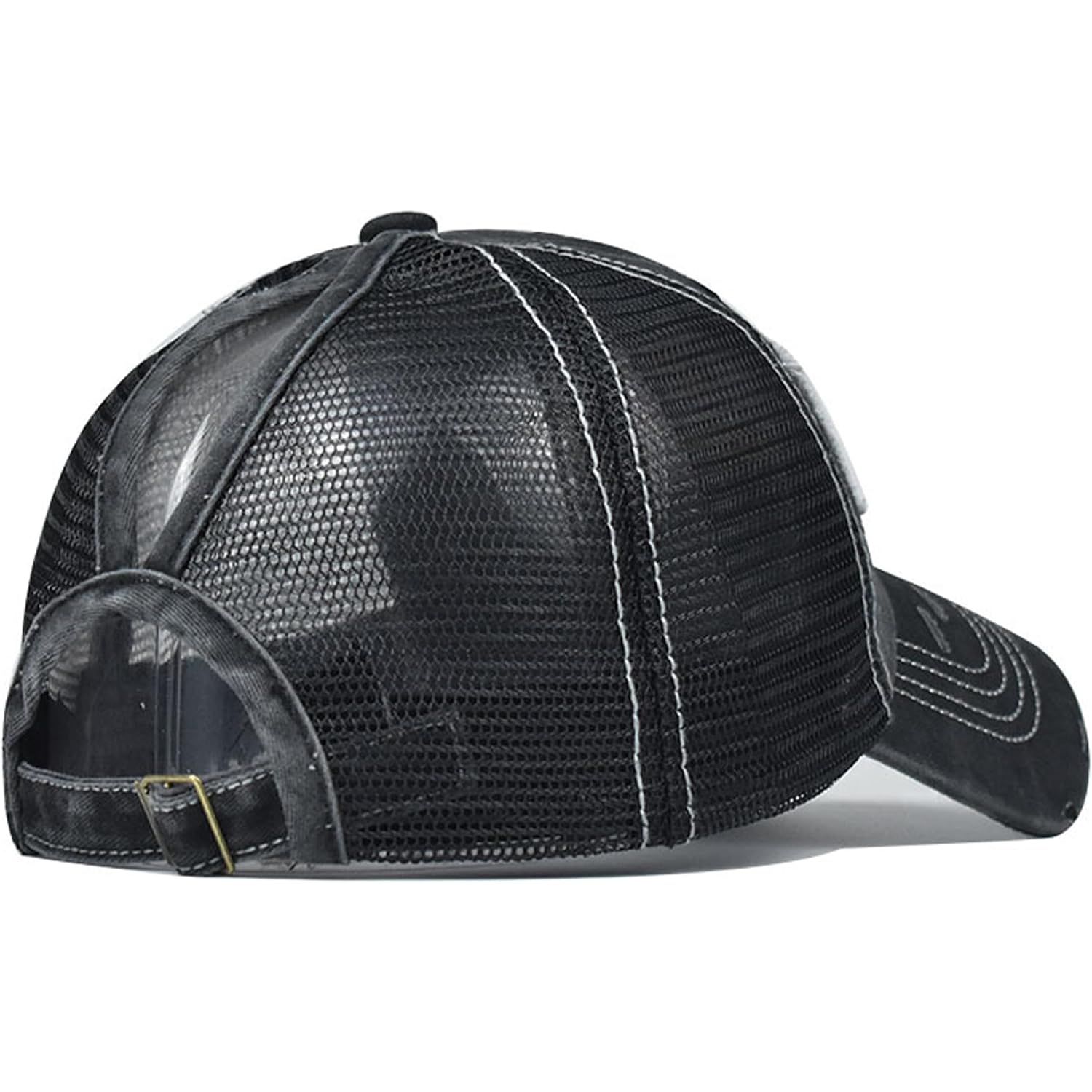 American Flag Baseball Cap High Ponytail Baseball Cap Adjustable Washed Vintage Cotton Denim Distressed Hat Unisex High Ponytail Usa-black