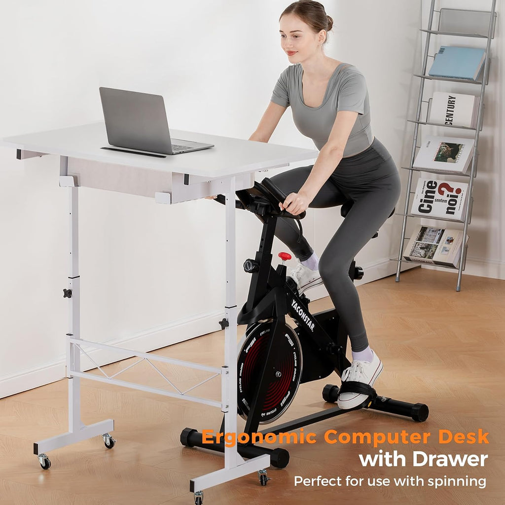 Comhoma Standing Desk Adjustable Height & Tiltable Tabletop, Portable Stand Up Desk For Laptop, Mobile Folding Desk For Home Office Work And Walking Pad Treadmill, Height 30.7"-46.4", White