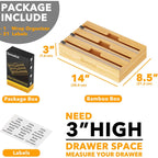Spaceaid Wrapneat 3 In 1 Wrap Organizer With Cutter And Labels, Plastic Wrap, Aluminum Foil And Wax Bamboo Dispenser For Kitchen Storage Organization Holder For 12" Roll (Natural)