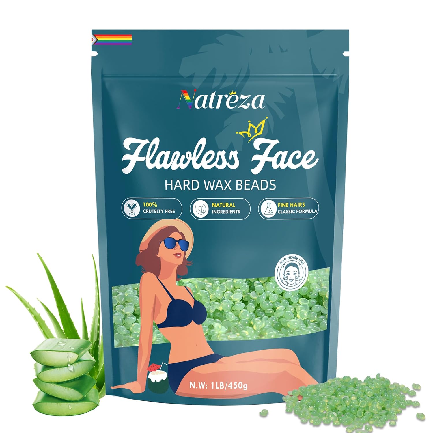Hard Wax Beads for Hair Removal, 1lb Hard Wax for Sensitive Skin With Aloe Vera Extract, Formulated for Fine Hairs, Perfect Body Wax for Face Eyebrow Chin Upper Lip Leg Arm Bikini Waxing
