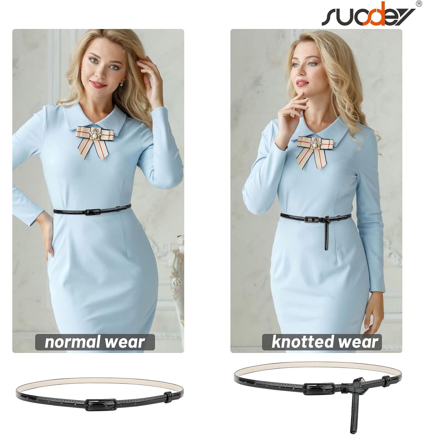 SUOSDEY 4 Pack Thin Belts for Women Skinny Leather Belts with Metal Buckle for Dresses Pants Jeans