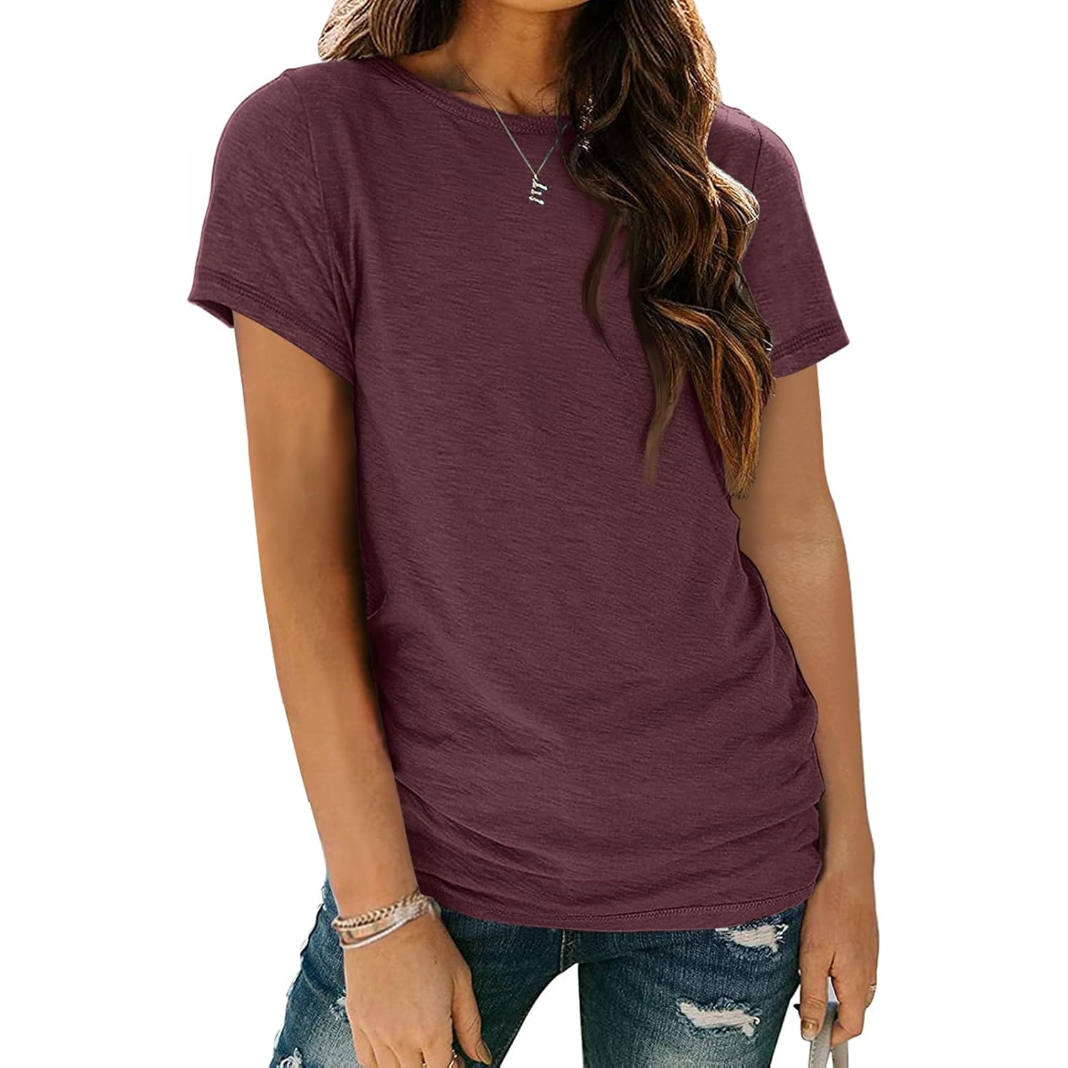 Women's Soft Basic Short Sleeve T-Shirt, Round Neck Tops Summer Casual Tee for Spring Shirts Clothes Everyday Wear