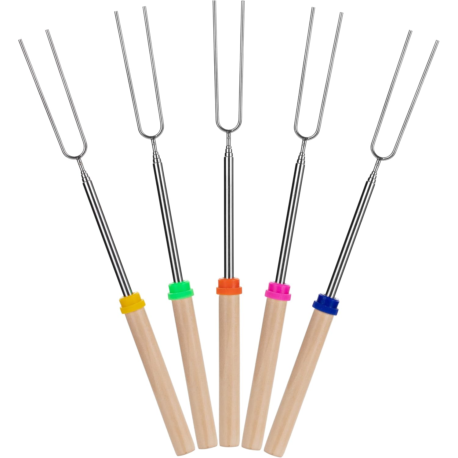Unco- Marshmallow Roasting Sticks, 32”, 5 Pack, Dark Brown | Wooden Handle, Extendable Stainless Steel Smores Sticks For Fire Pit, Smores Skewers, Campfire Cooking Equipment