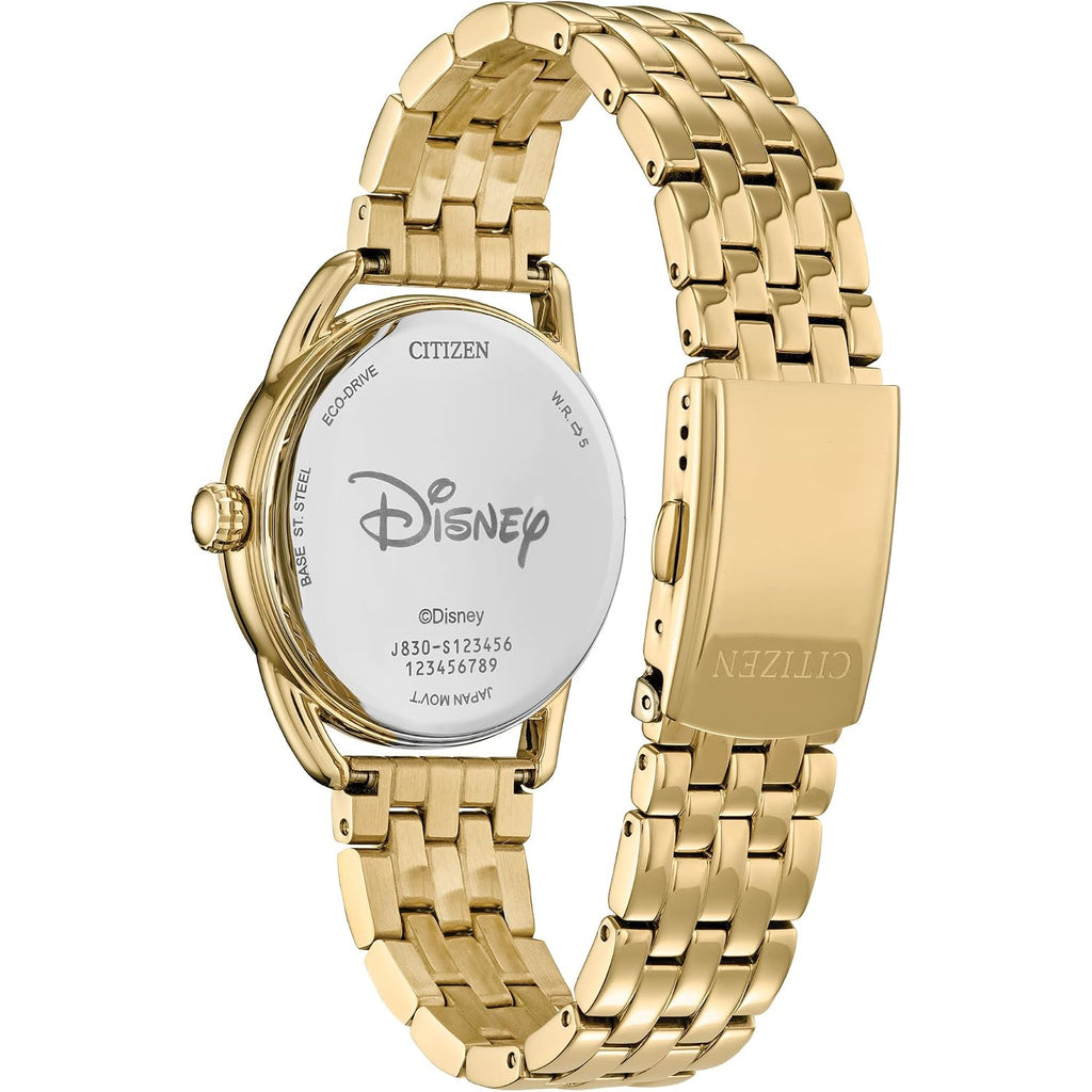 Citizen Eco-Drive Ladies' Disney Mickey Mouse Flowers Thru The Mirror Gold Stainless Steel Watch, 3-Hand, 36Mm (Model: Fe7093-57W)